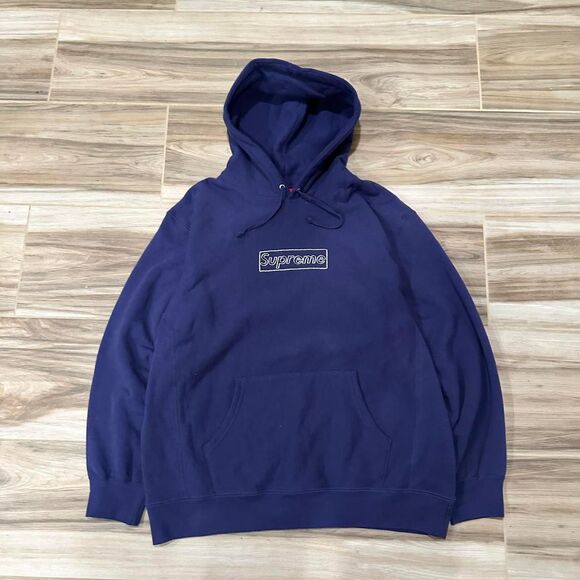 Supreme x Kaws Chalk BOGO Men's Navy and Purple Hoodie - Picture 1 of 6